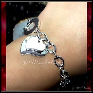 New 925 Silver Double Heart Statement Chain Link Toggle Love Bracelet